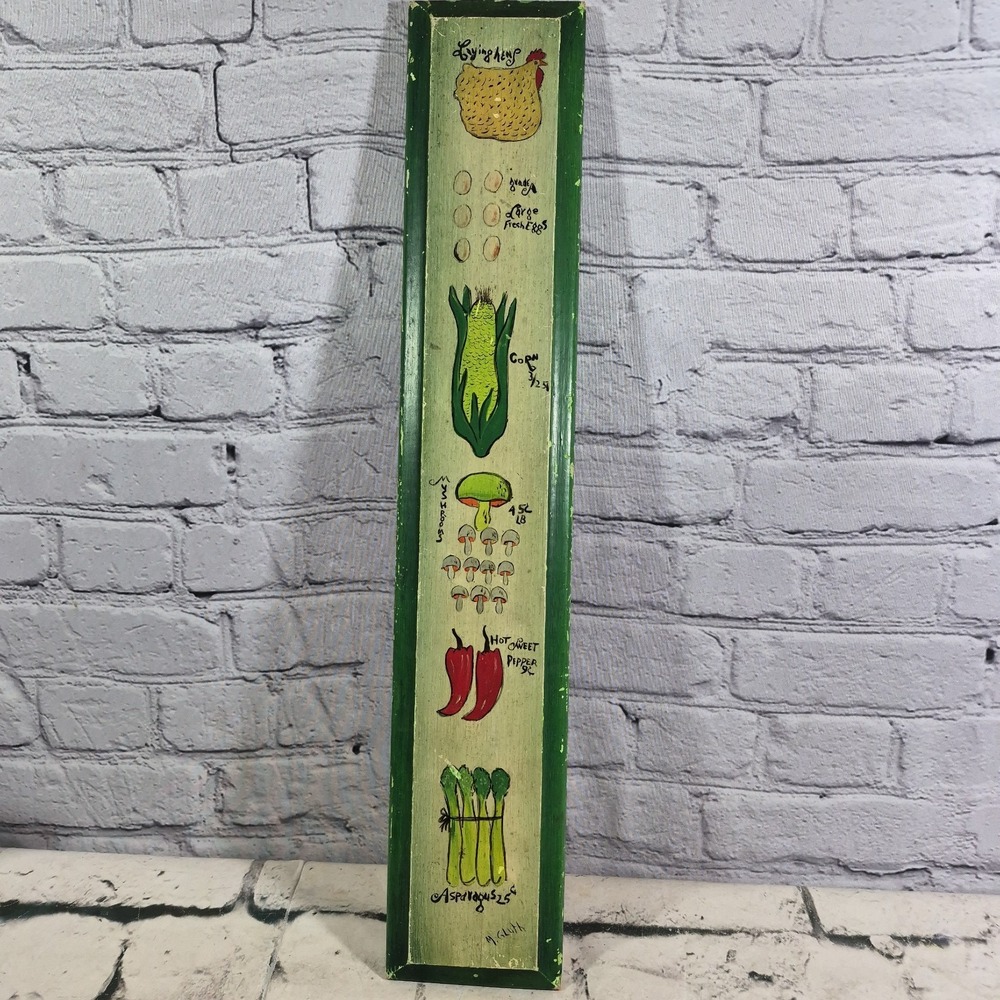 Vtg Hand Painted Wood Sign Eggs Corn Peppers‎ Farmhouse Kitchen Rustic Cottage